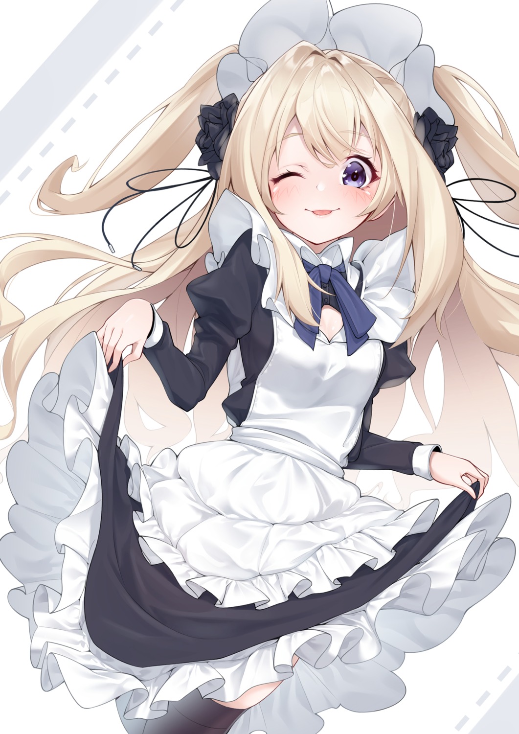 cleavage, maid, skirt_lift, takatun223, thighhighs