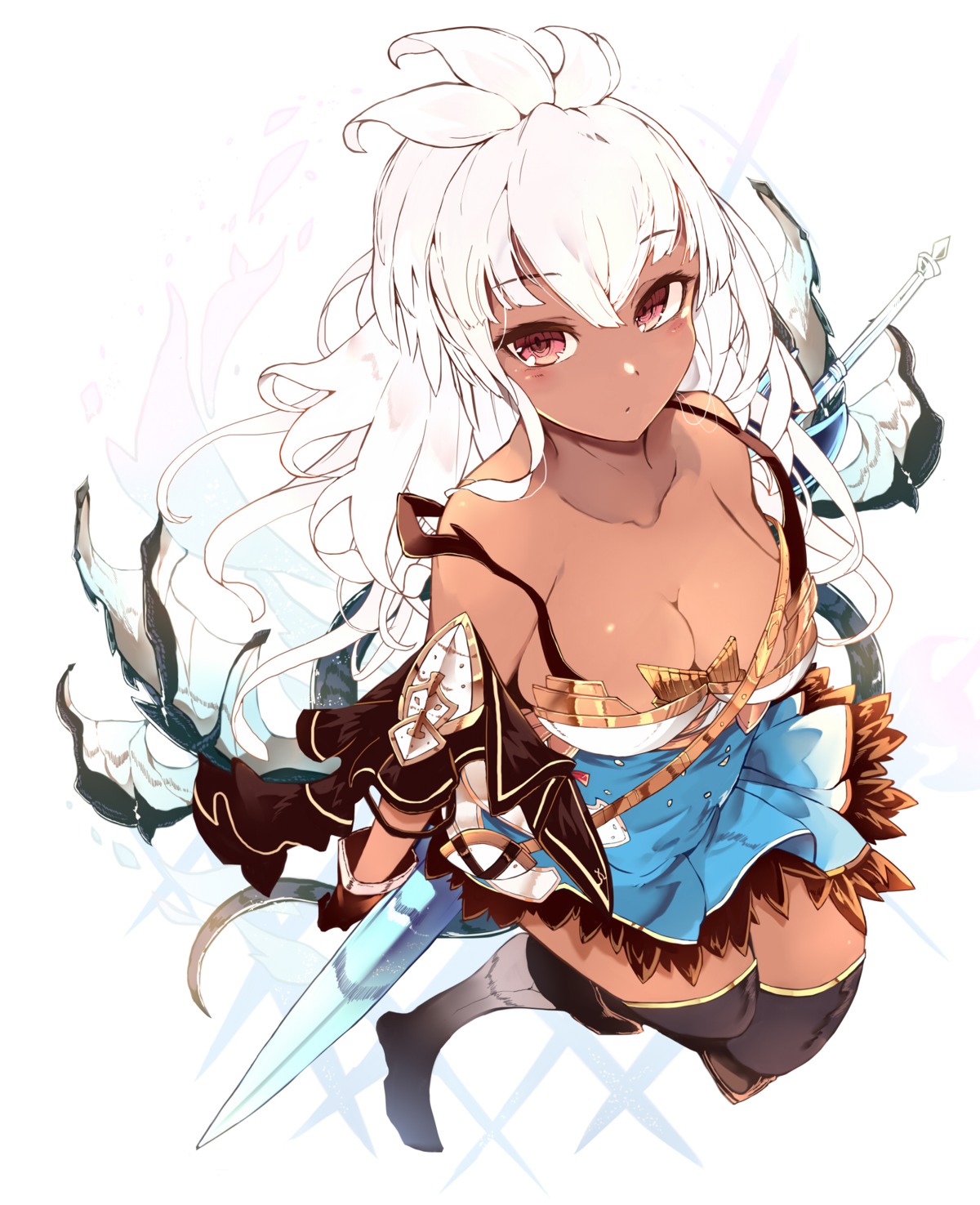 armor, bra, granblue_fantasy, sword, tail, thighhighs, venomrobo, zooey_(granblue_fantasy)