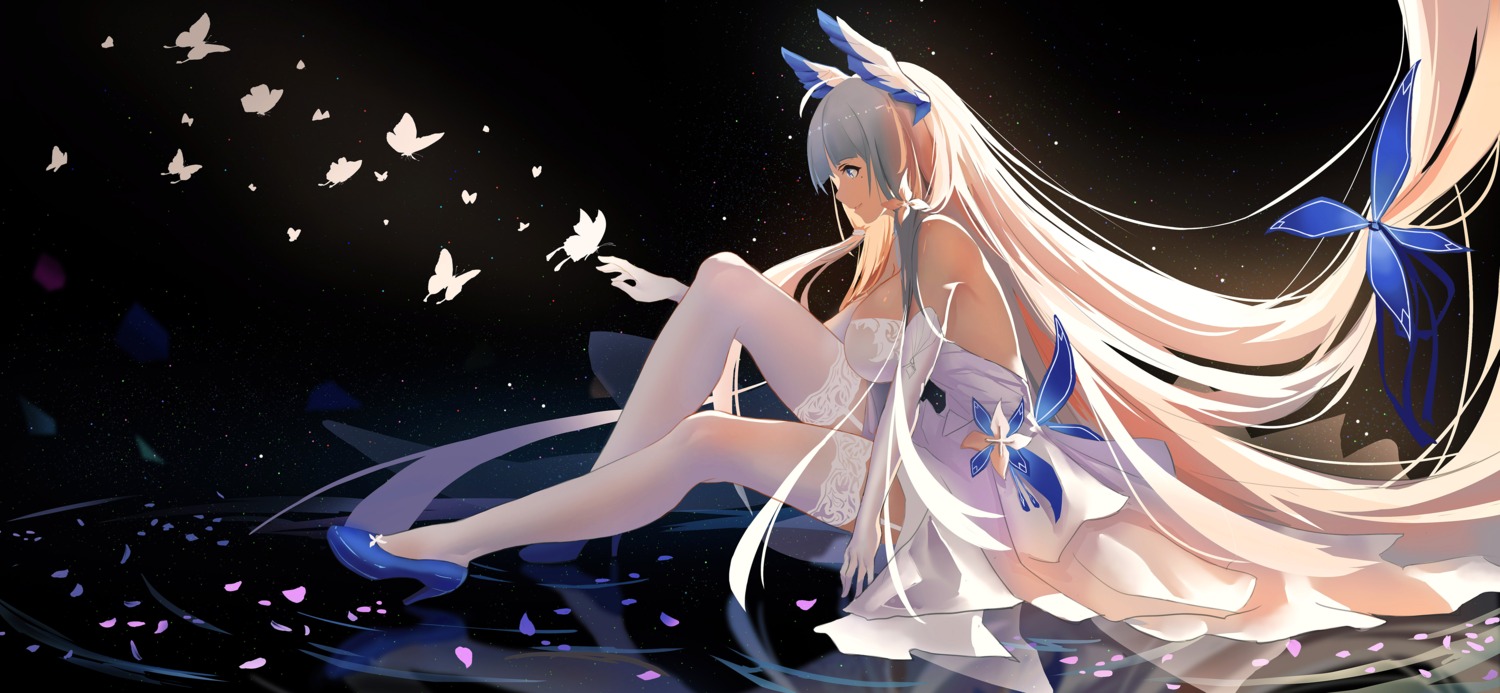 azur_lane, dress, heels, illustrious_(azur_lane), no_bra, stockings, thighhighs, wjn-rance