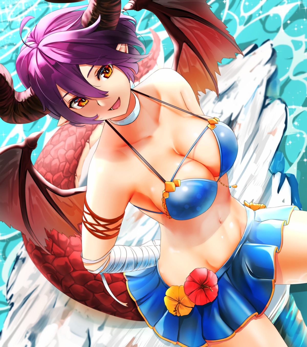 bandages, bikini, braco, grea, horns, pointy_ears, shingeki_no_bahamut, swimsuits