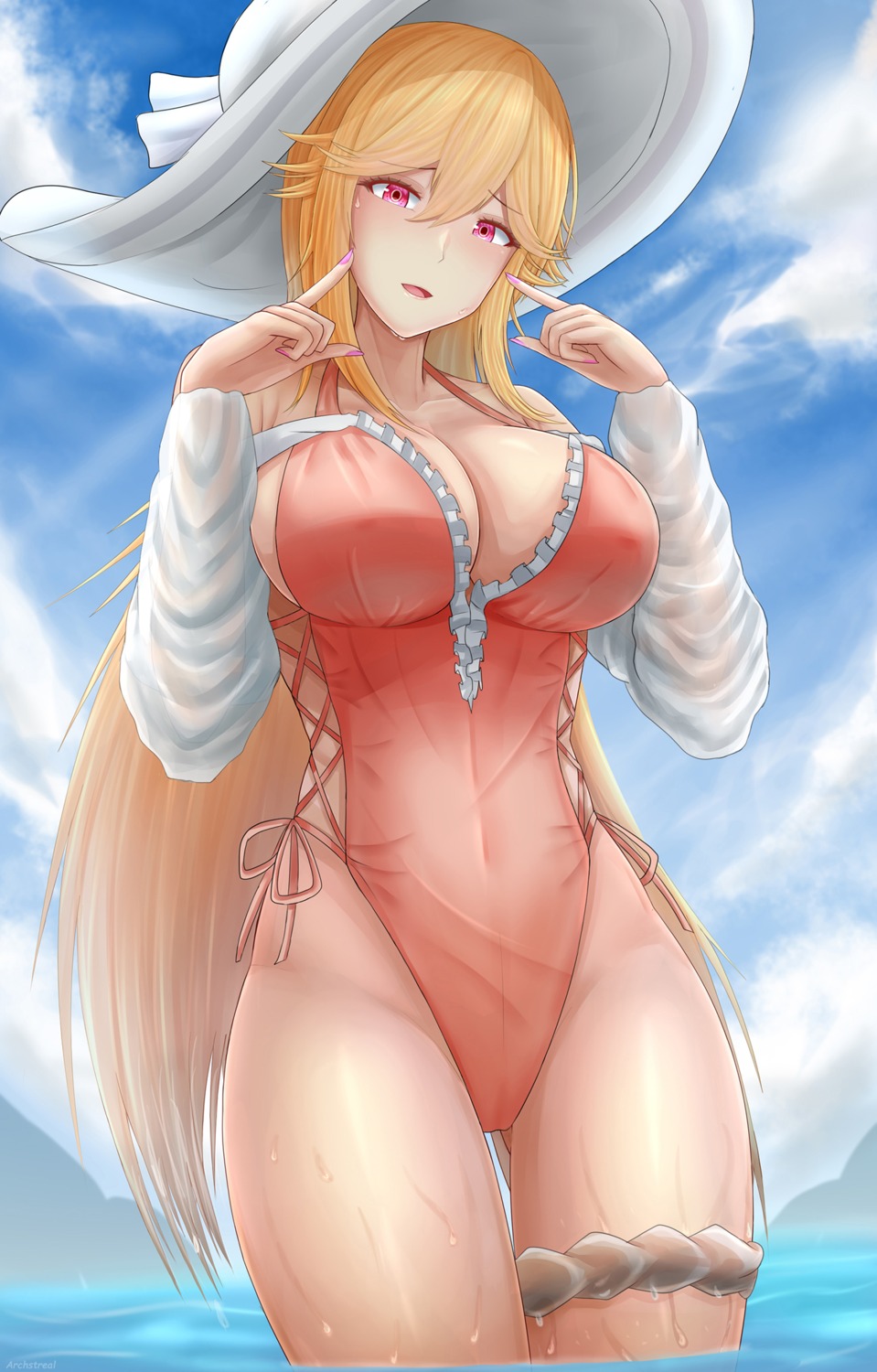archstreal, azur_lane, cleavage, garter, richelieu_(azur_lane), wet