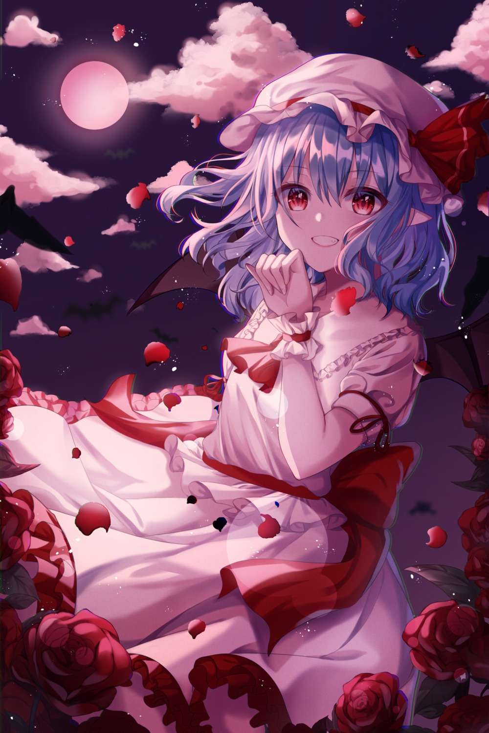 dress, nanna_(heyj2888), pointy_ears, remilia_scarlet, skirt_lift, touhou, wings