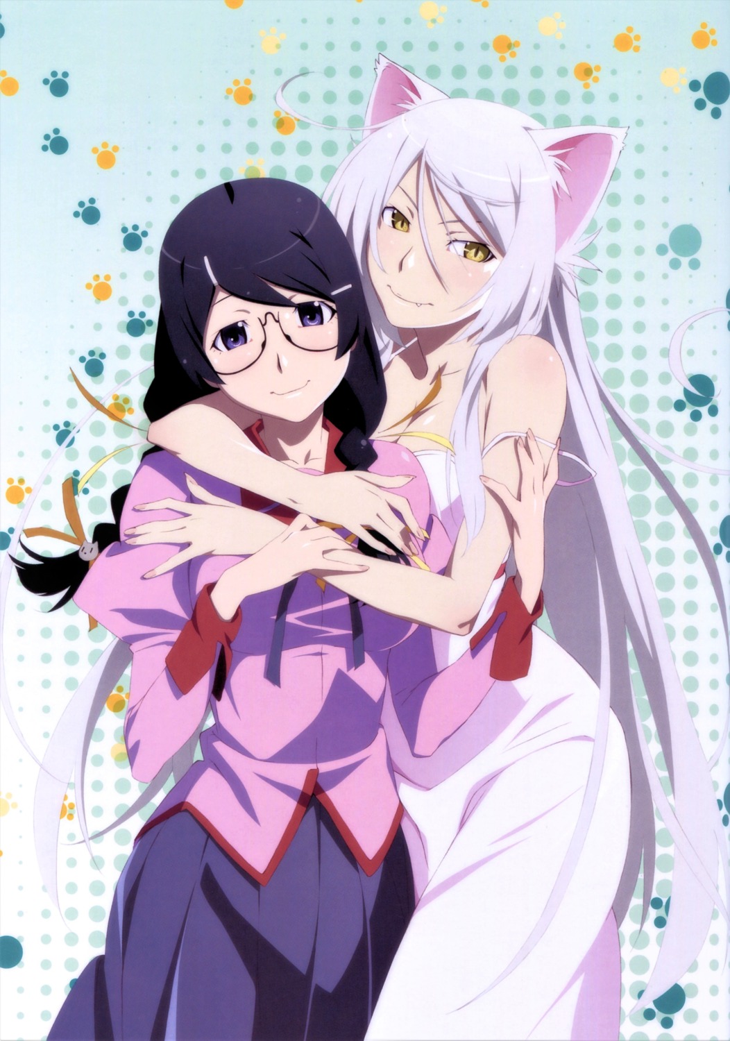 animal_ears, bakemonogatari, black_hanekawa, dress, hanekawa_tsubasa, megane, monogatari_(series), nekomimi