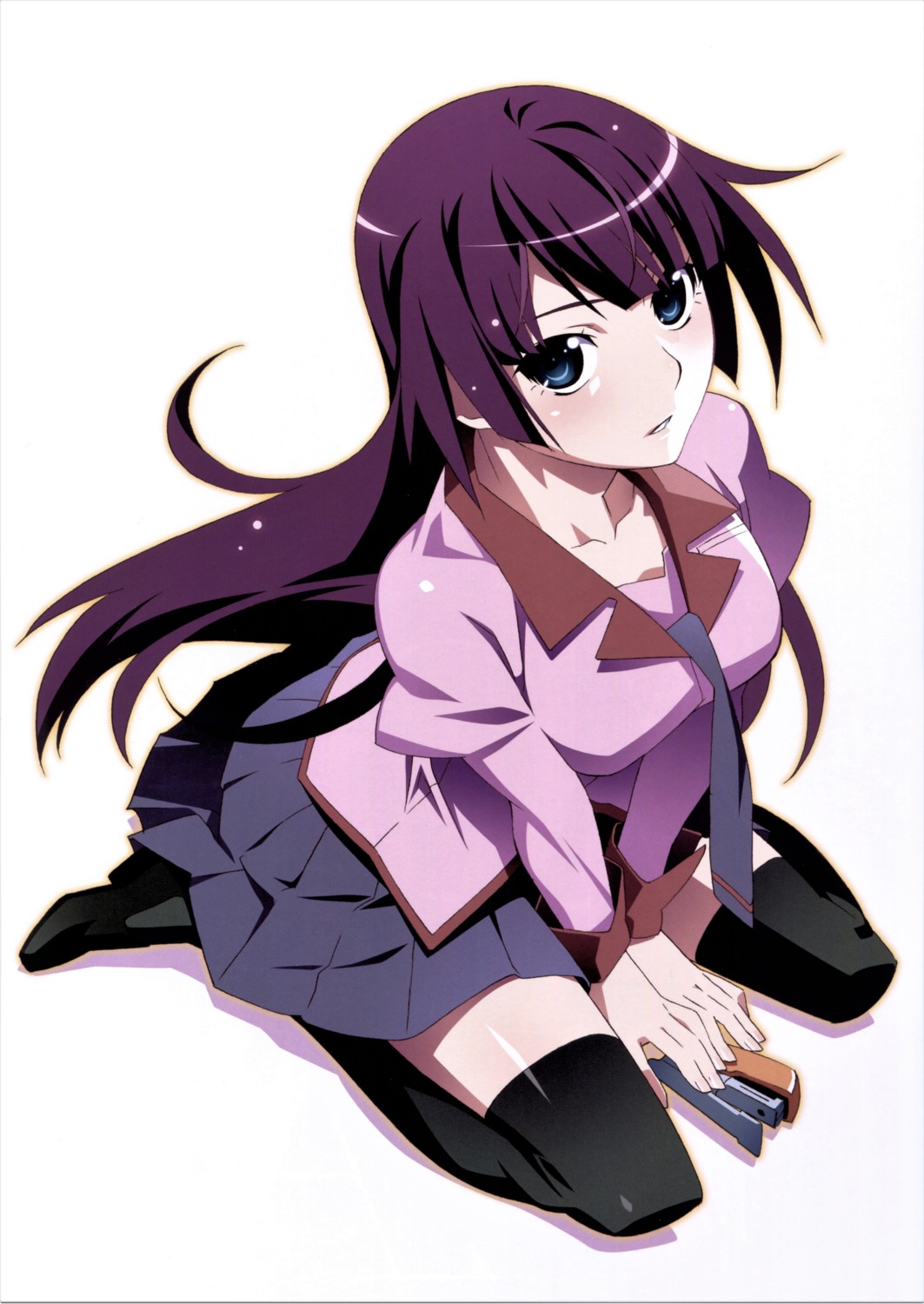 bakemonogatari, monogatari_(series), seifuku, senjougahara_hitagi, thighhighs, watanabe_akio