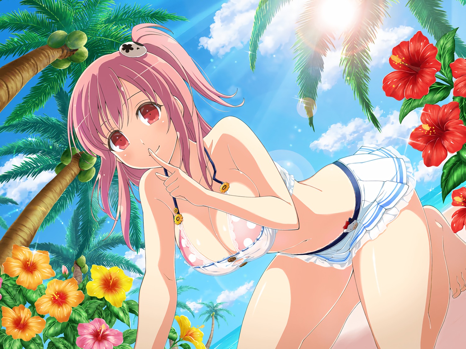 bikini, dead_or_alive, dead_or_alive_5, honoka_(doa), see_through, senran_kagura, skirt_lift, swimsuits