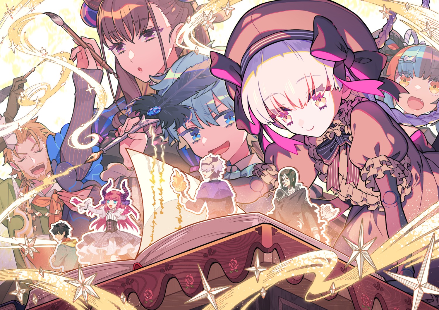 archer_(fate/prototype:_fragments), bandages, elizabeth_bathory, fate/grand_order, galahad_(fate/grand_order), ggk-kgr, hans_christian_andersen_(fate), horns