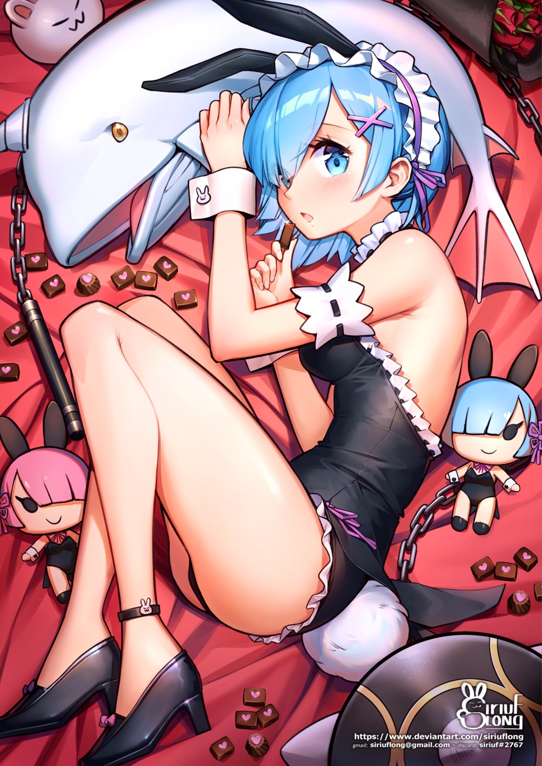 animal_ears, bunny_ears, bunny_girl, chibi, heels, no_bra, ram_(re_zero), re:zero_kara_hajimeru_isekai_seikatsu