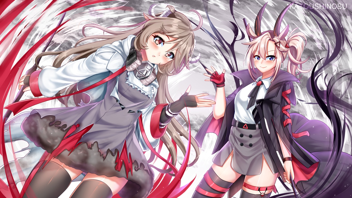 animal_ears, arknights, dress, earthspirit_(arknights), eyjafjalla_(arknights), garter, headphones, horns