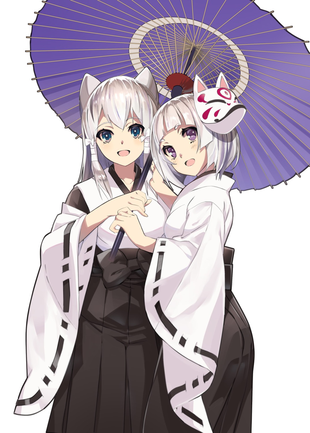 animal_ears, miko, nyoronyoro, umbrella