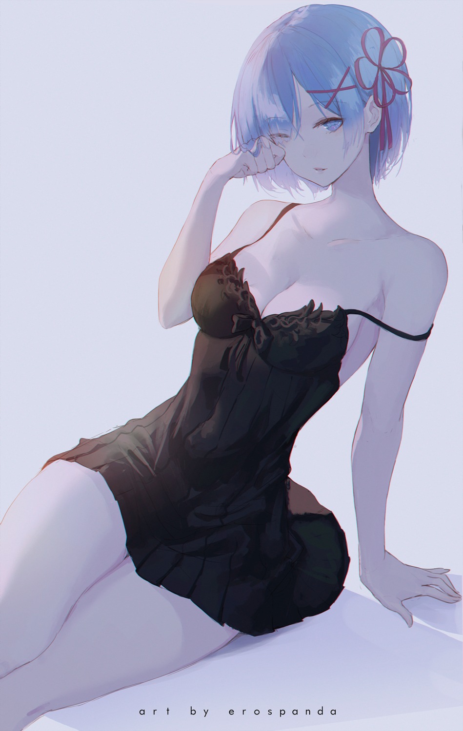 cleavage, dress, erospanda, no_bra, re:zero_kara_hajimeru_isekai_seikatsu, rem_(re_zero)