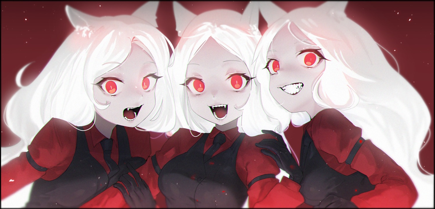 anchovy_(artist), animal_ears, business_suit, cerberus_(helltaker), helltaker