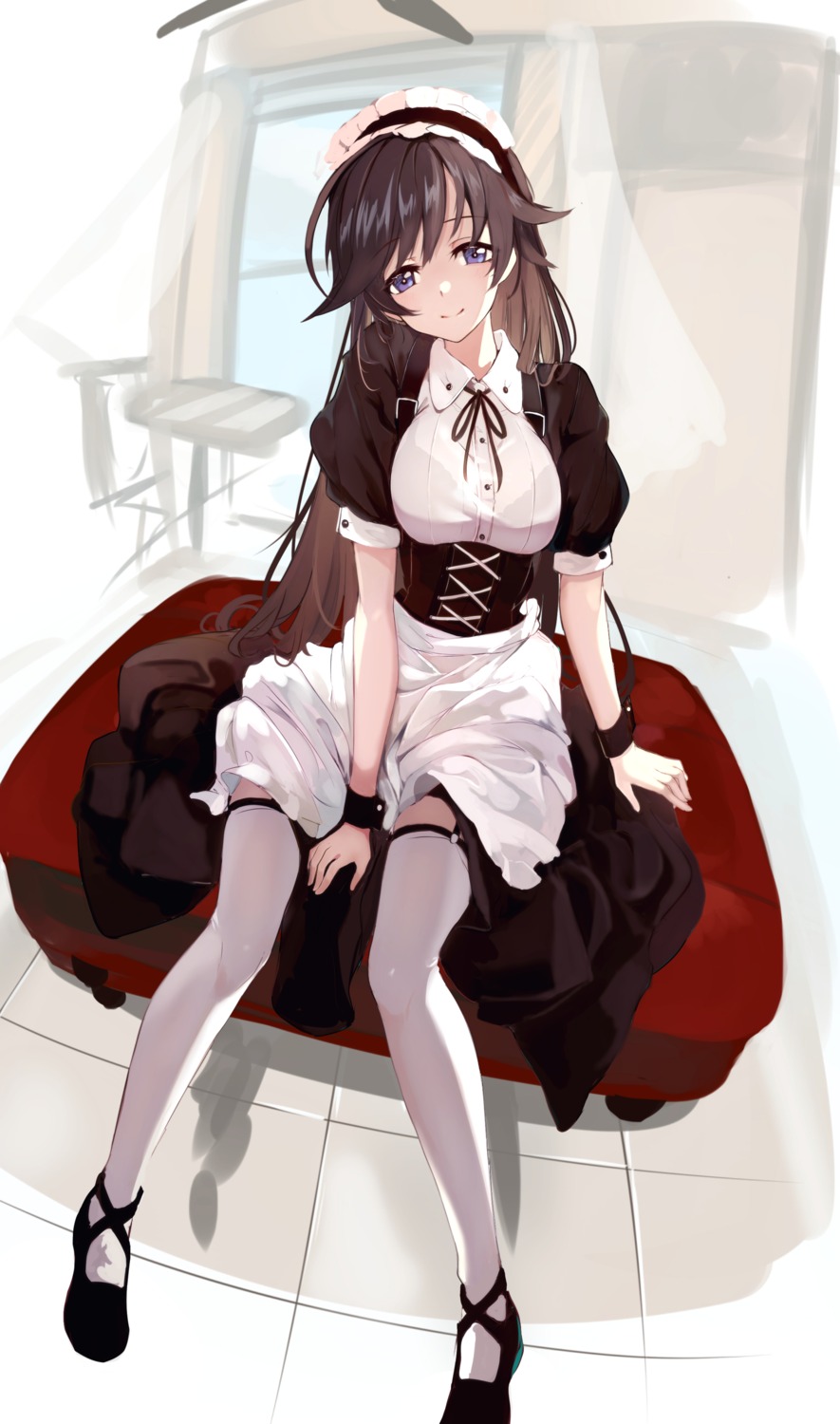 girls_und_panzer, isuzu_hana, lumo_1121, maid, pantyhose, skirt_lift, stockings, thighhighs