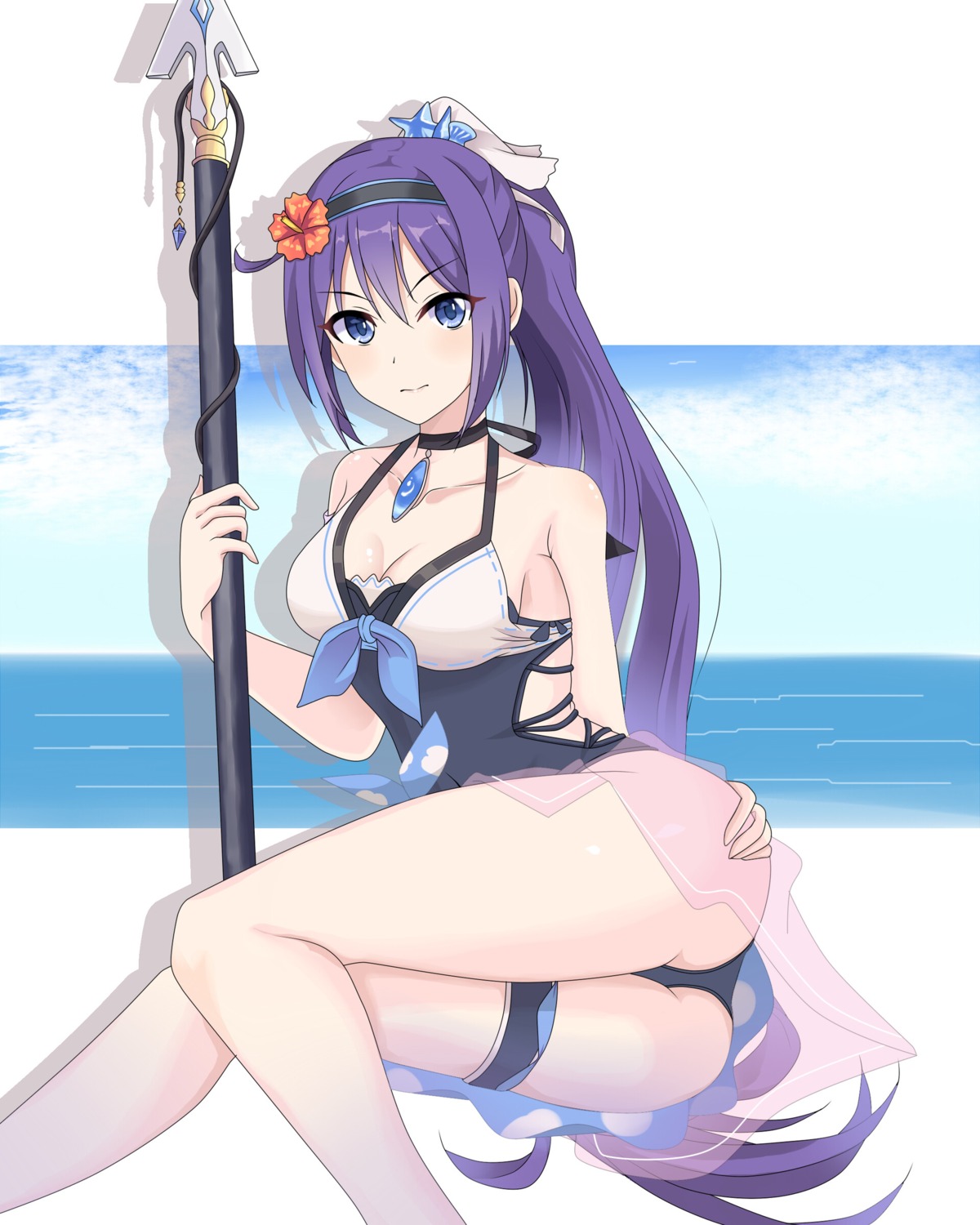cleavage, garter, ogami_mifuyu, princess_connect!, princess_connect!_re:dive, see_through, swimsuits, tagme