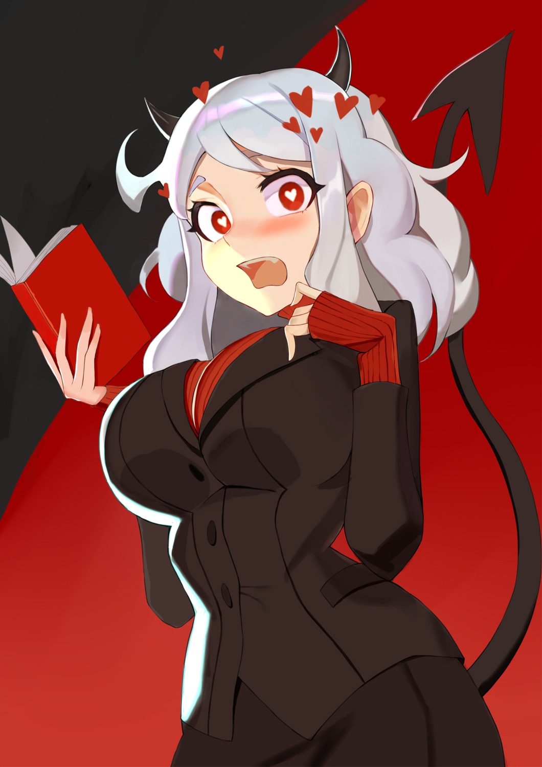 business_suit, helltaker, horns, modeus_(helltaker), ocarino, sweater, tail