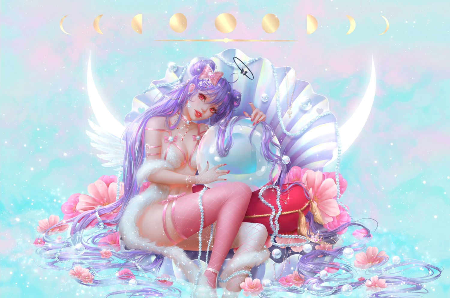 angel, bra, cleavage, fishnets, garter, karina_(rena_illusion), rena_illusion, stockings