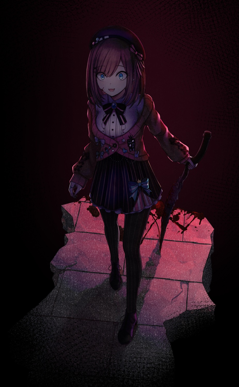 blood, kenken_(keuken), nijisanji, pantyhose, suzuhara_ruru, sweater, sword, yandere