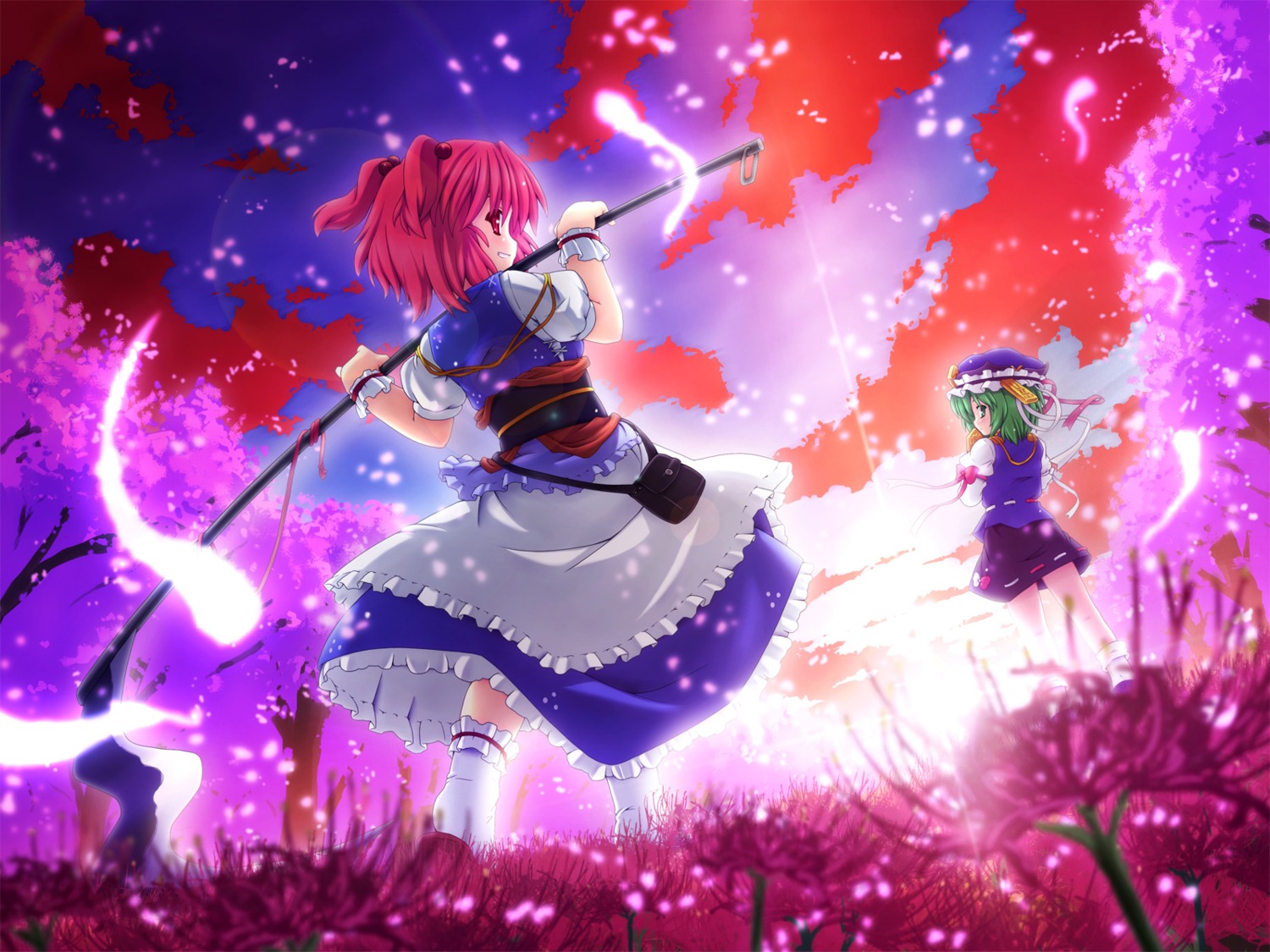 etogami_kazuya, onozuka_komachi, shikieiki_yamaxanadu, touhou, wallpaper