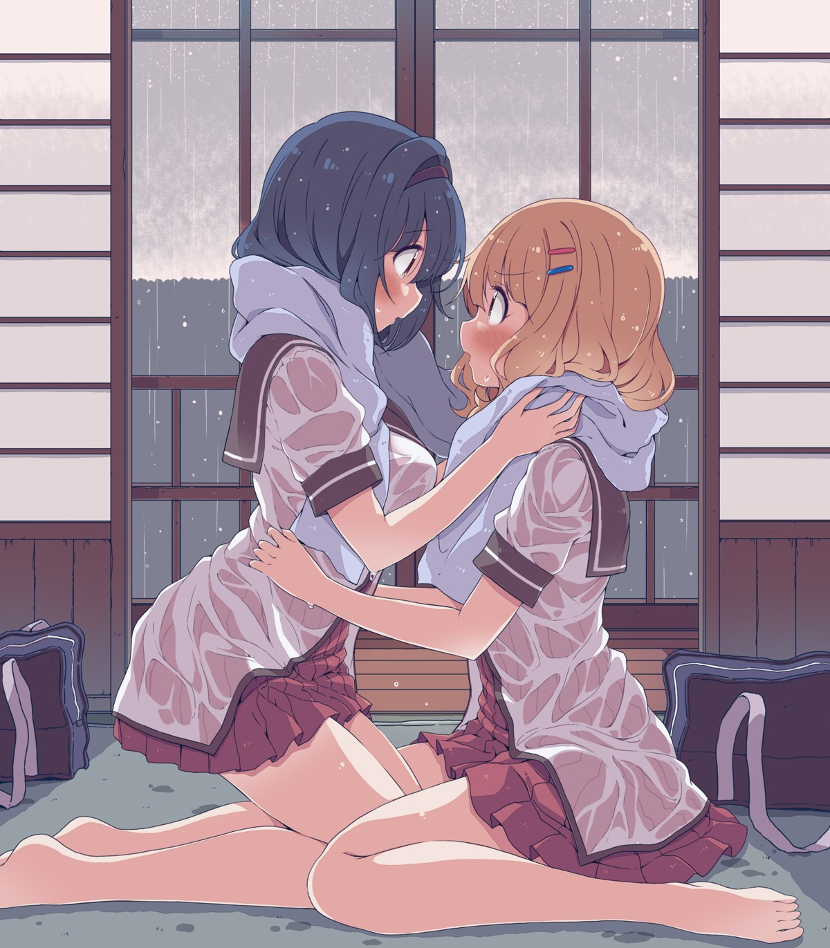furutani_himawari, oomuro_sakurako, see_through, seifuku, takahero, wet_clothes, yuri, yuru_yuri