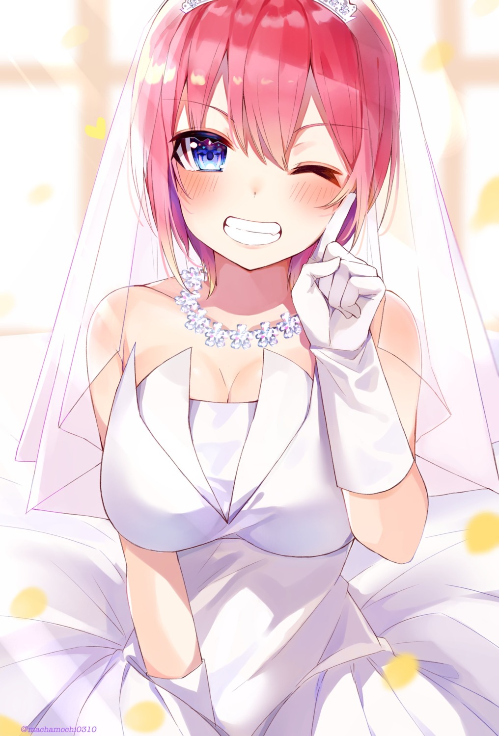 5-toubun_no_hanayome, cleavage, dress, machamochi, nakano_ichika, wedding_dress