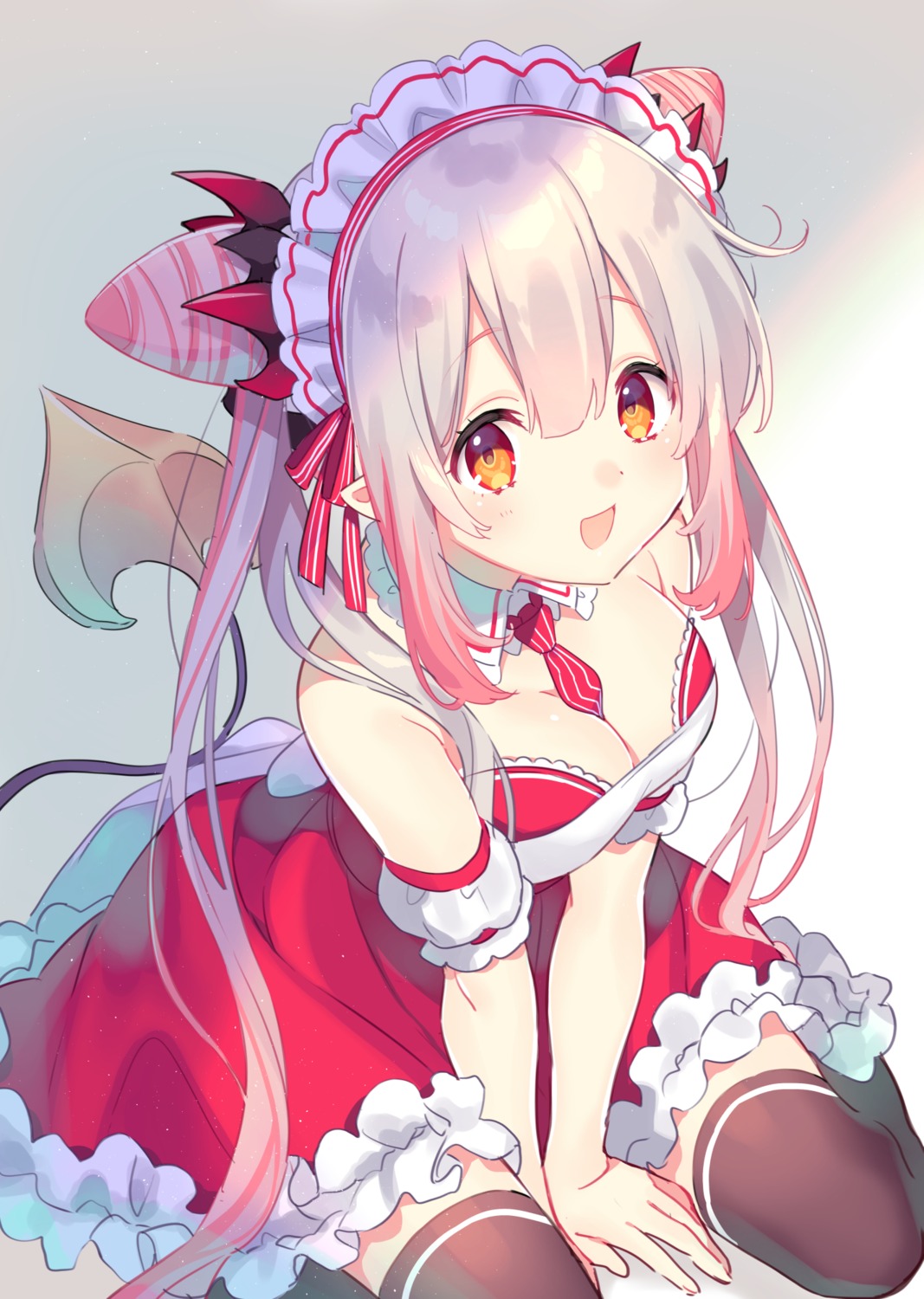 cleavage, honey_strap, horns, maid, nagino_shizuku, nanashi_inc., tail, thighhighs