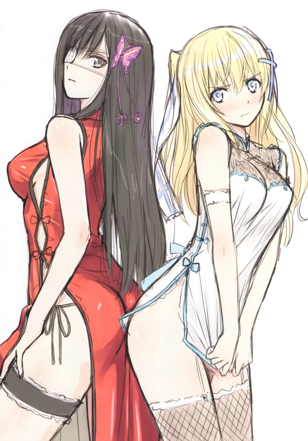 chinadress, fishnets, garter, pantsu, sister_blood, sketch, stockings, string_panties