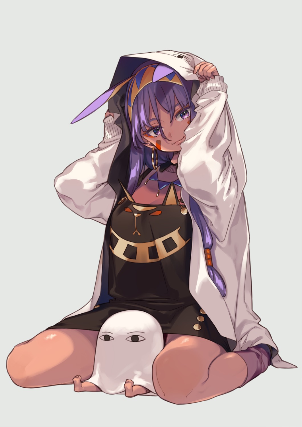 amana_(pocketkey), animal_ears, bunny_ears, cleavage, dress, fate/grand_order, nitocris_(fate)
