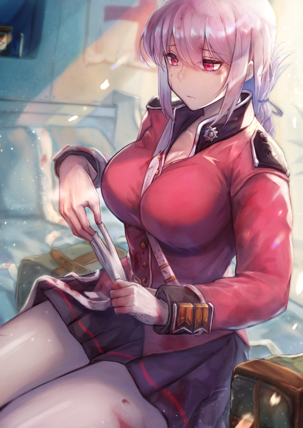 blood, cleavage, fate/grand_order, florence_nightingale_(fate), ganmenkurei_(ani), pantyhose, uniform
