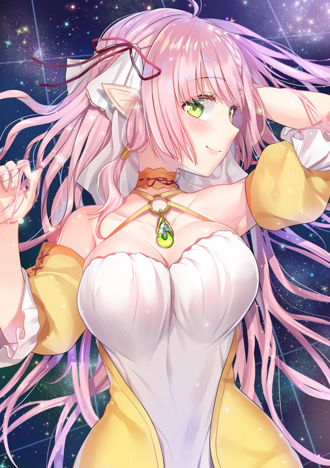 cleavage, hanasaki_mahiru, pointy_ears