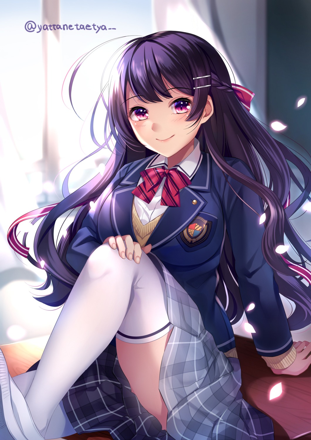 dopikasu-chan, seifuku, skirt_lift, sweater, thighhighs