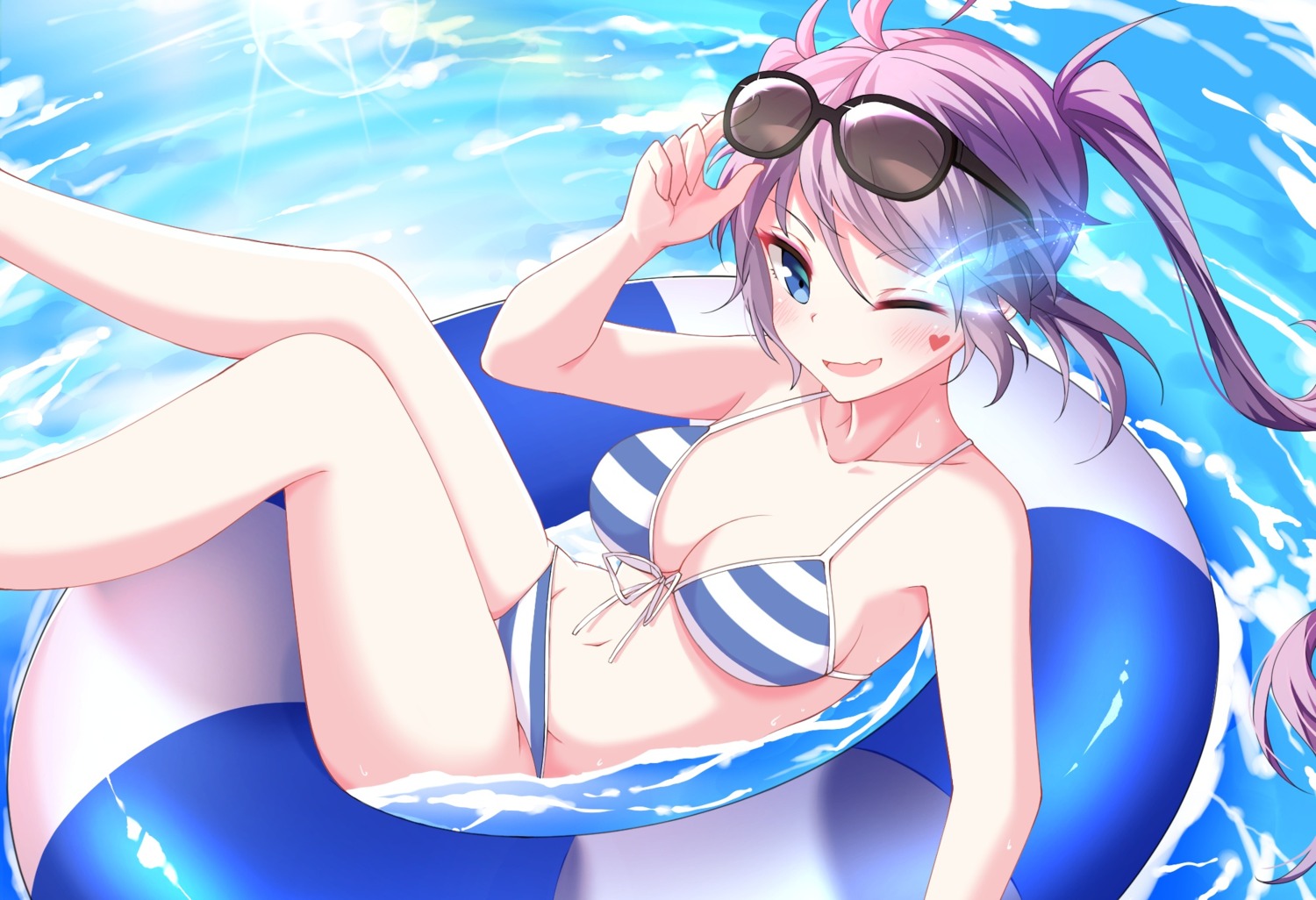 bikini, black_rock_shooter, cleavage, kuroi_mato, megane, oywj, swimsuits, wet