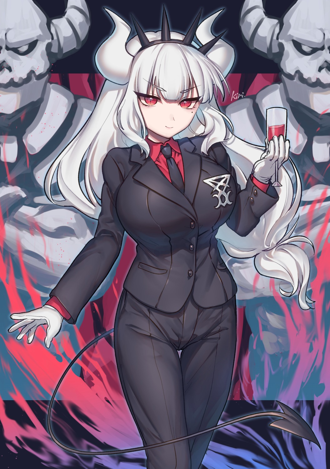 business_suit, helltaker, horns, kirisaki_(miku-azu-2525), lucifer_(helltaker), tail