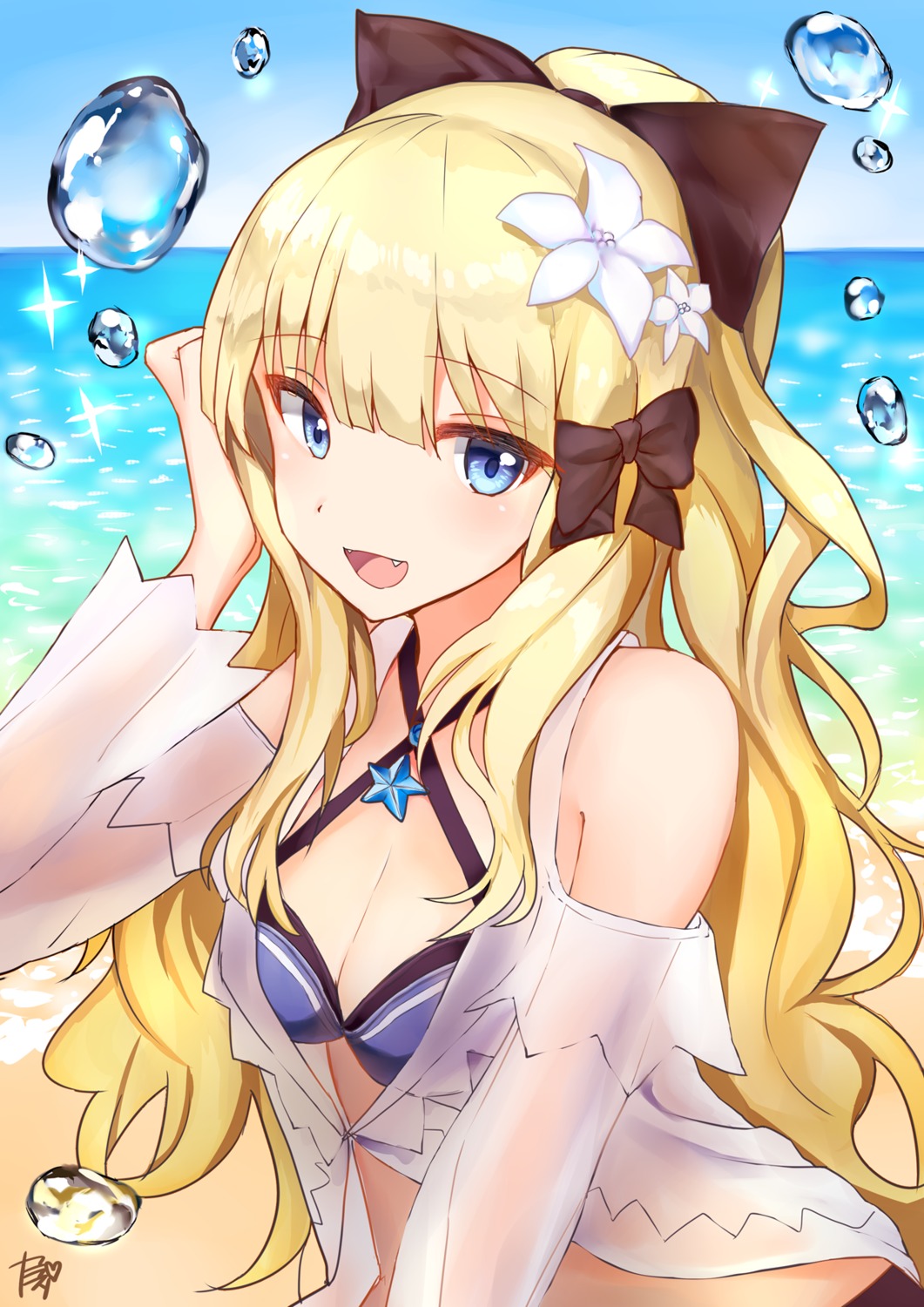 bikini, cleavage, open_shirt, princess_connect!, princess_connect!_re:dive, ruri-urasue-1224, sasaki_saren, see_through, swimsuits