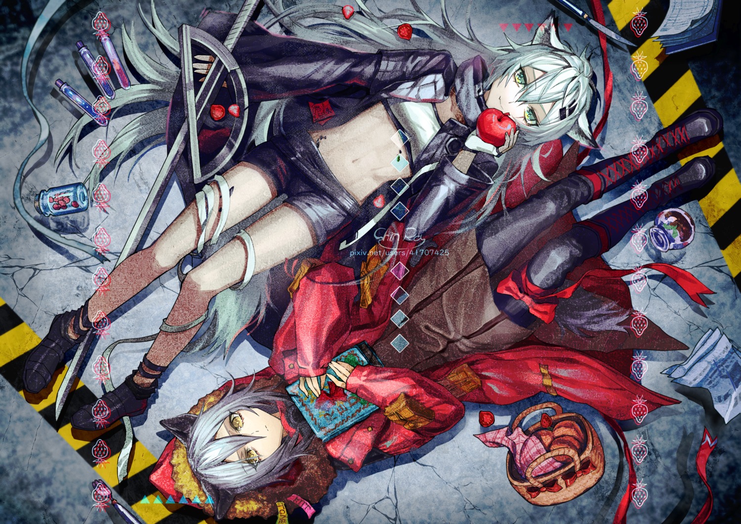 animal_ears, arknights, bandages, lappland_(arknights), projekt_red_(arknights), shinra_(user_shinra), sword, tail