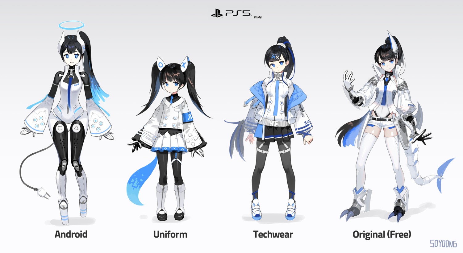 garter, horns, mecha_musume, os-tan, pantyhose, ps5-tan, soyoong_jun, tail, thighhighs