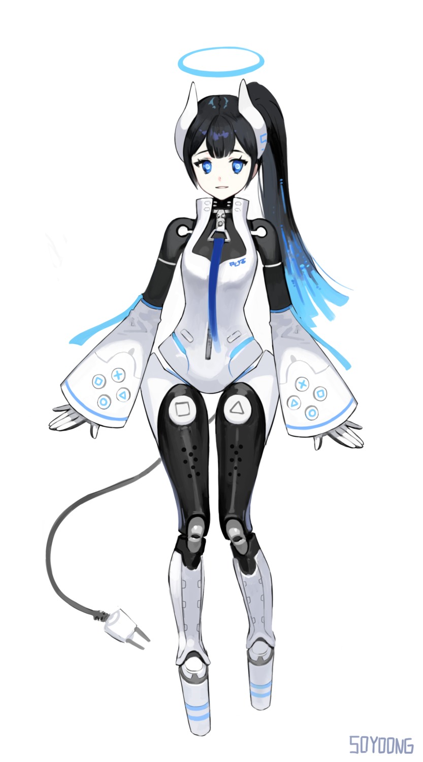 horns, mecha_musume, os-tan, ps5-tan, soyoong_jun, tail