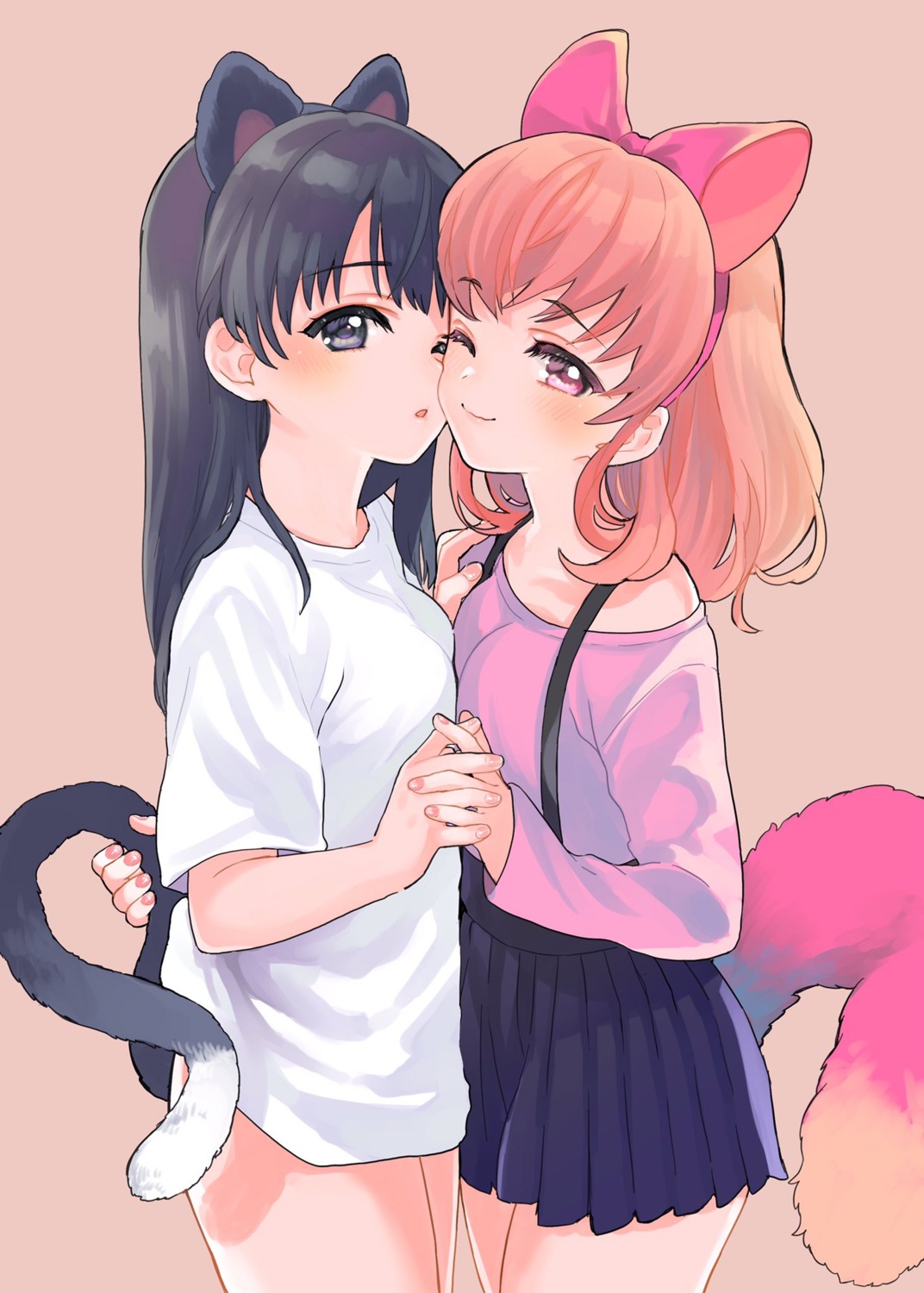 amezawa_koma, animal_ears, nekomimi, symmetrical_docking, tail, yuri