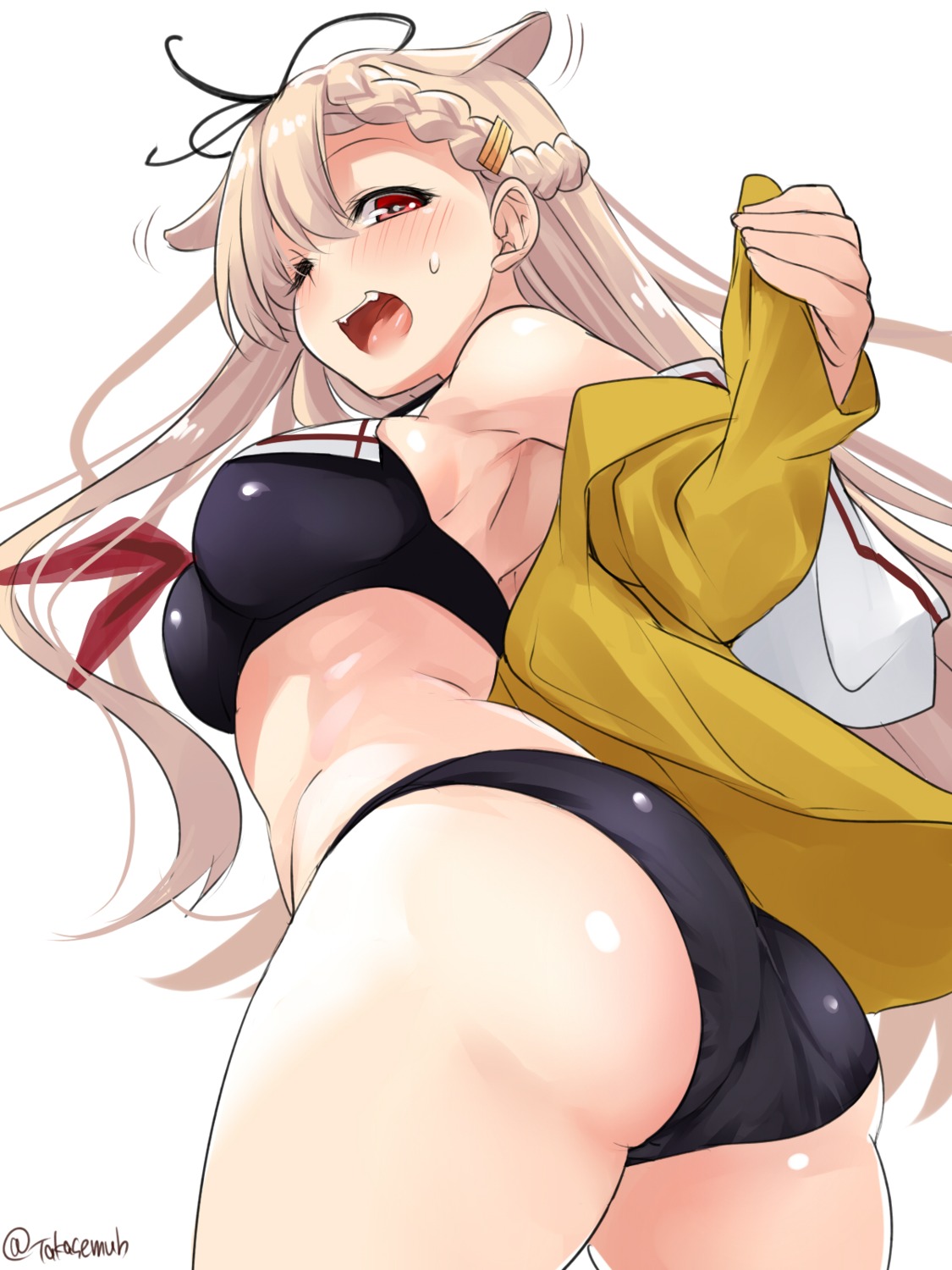ass, bikini, kantai_collection, open_shirt, swimsuits, takase_muu, yuudachi_(kancolle)