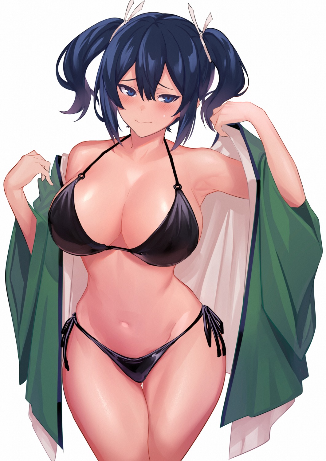 bikini, japanese_clothes, kantai_collection, open_shirt, souryuu_(kancolle), swimsuits, ulrich_(tagaragakuin), undressing