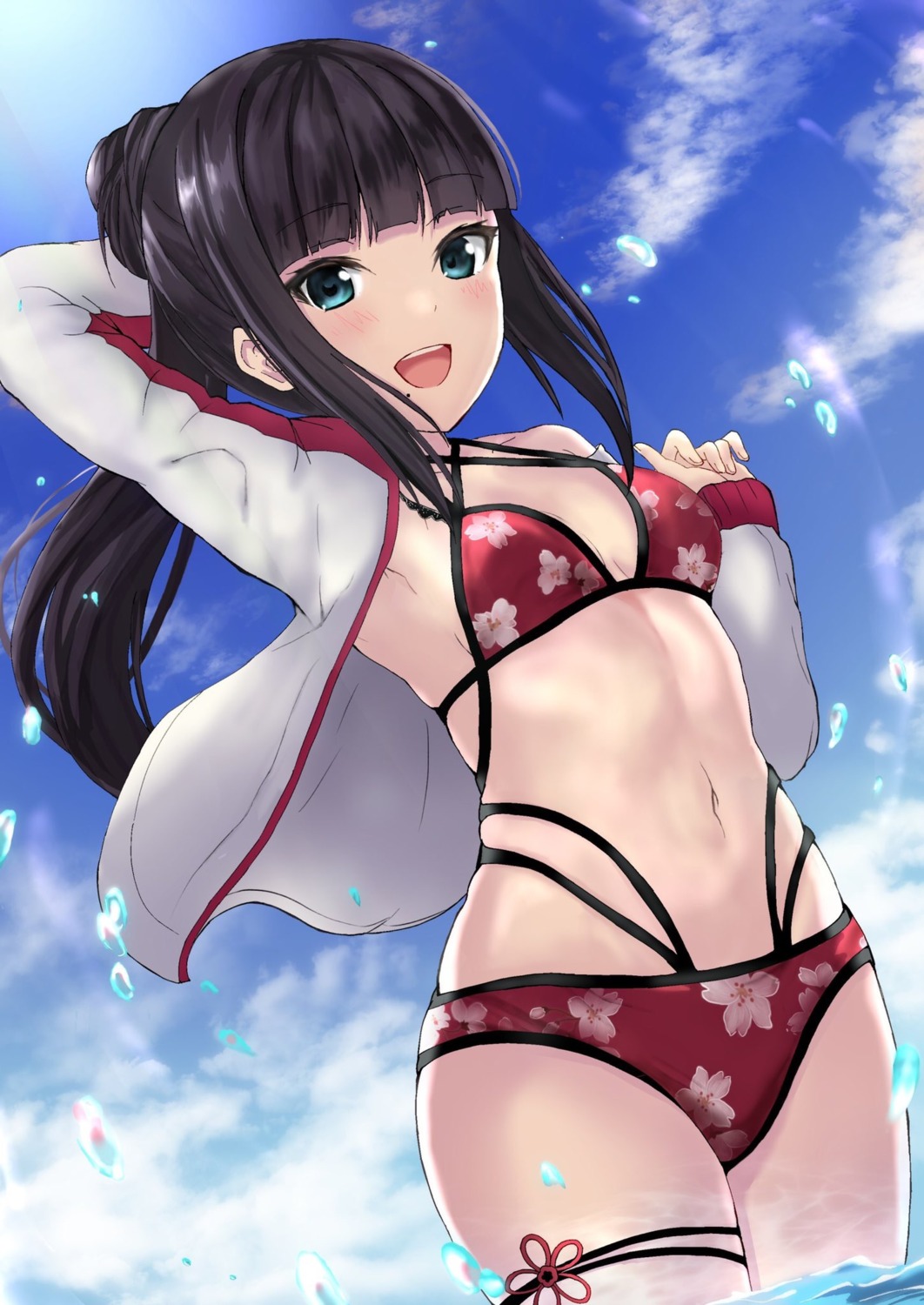 bikini, cleavage, garter, gym_uniform, hems5288, kurosawa_dia, love_live!_(series), love_live!_sunshine!!, open_shirt, swimsuits, wet