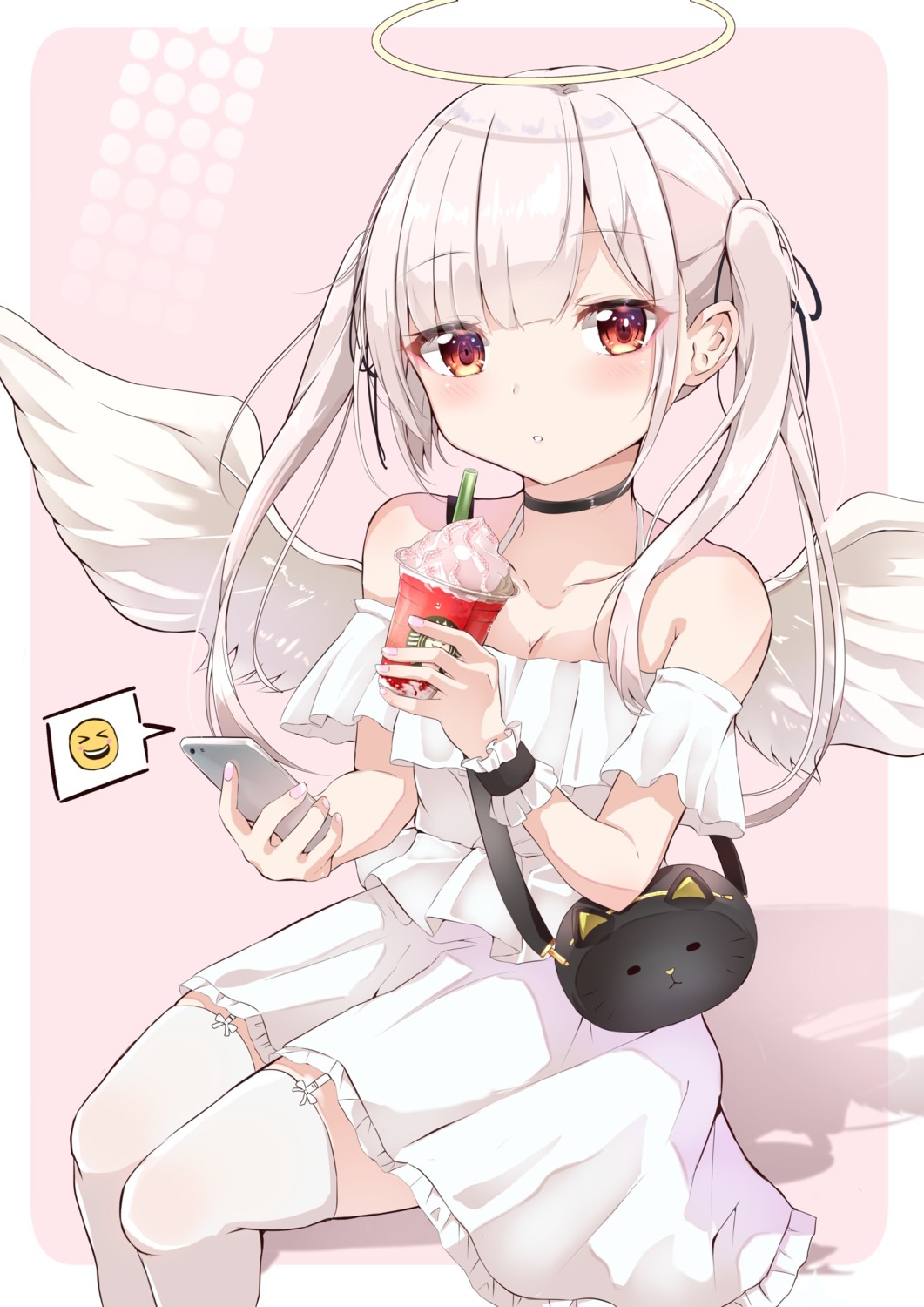 angel, cleavage, iyo_(ya_na_kanji), stockings, thighhighs, wings