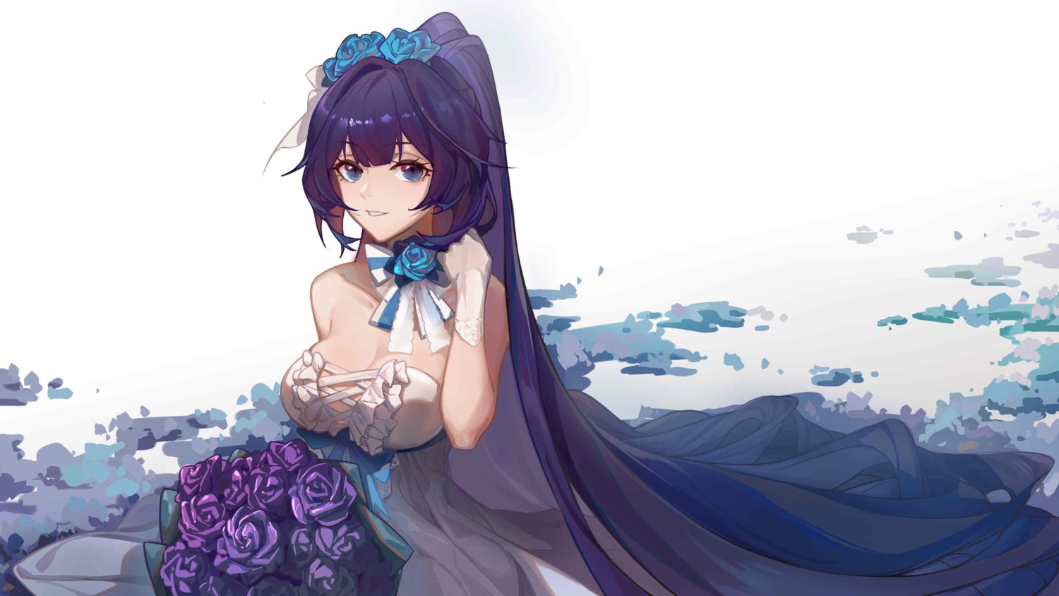 benghuai_xueyuan, dress, honkai_impact, no_bra, raiden_mei, wedding_dress, xianyu_liang