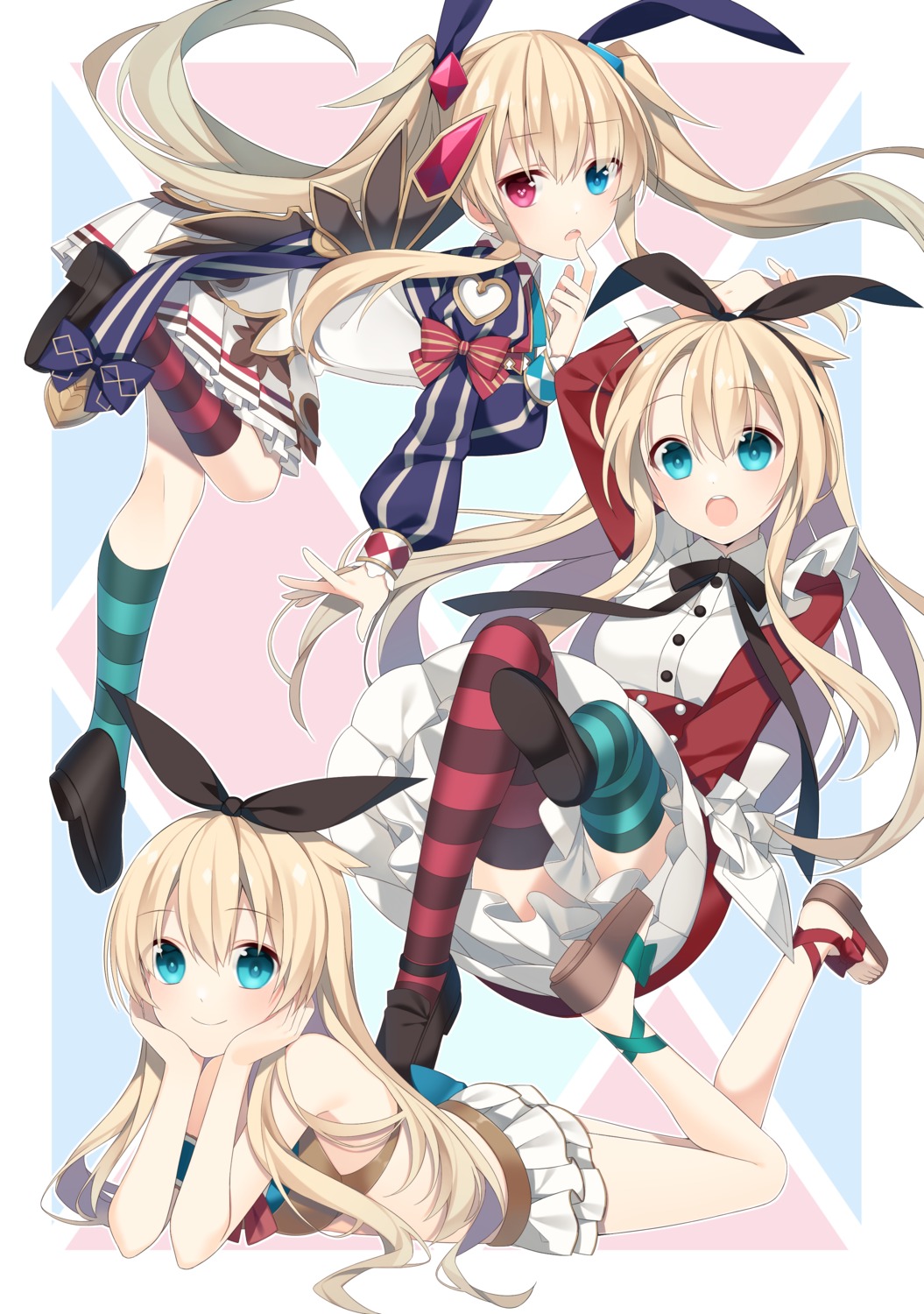 alice_(grimms_notes), animal_ears, bunny_ears, grimms_notes, heterochromia, skirt_lift, thighhighs, tsumiki0326