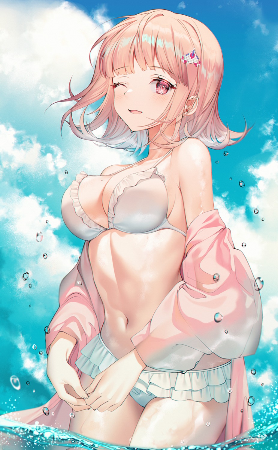 bikini, dangan-ronpa, dangan-ronpa_2, kinty, nanami_chiaki, open_shirt, see_through, swimsuits
