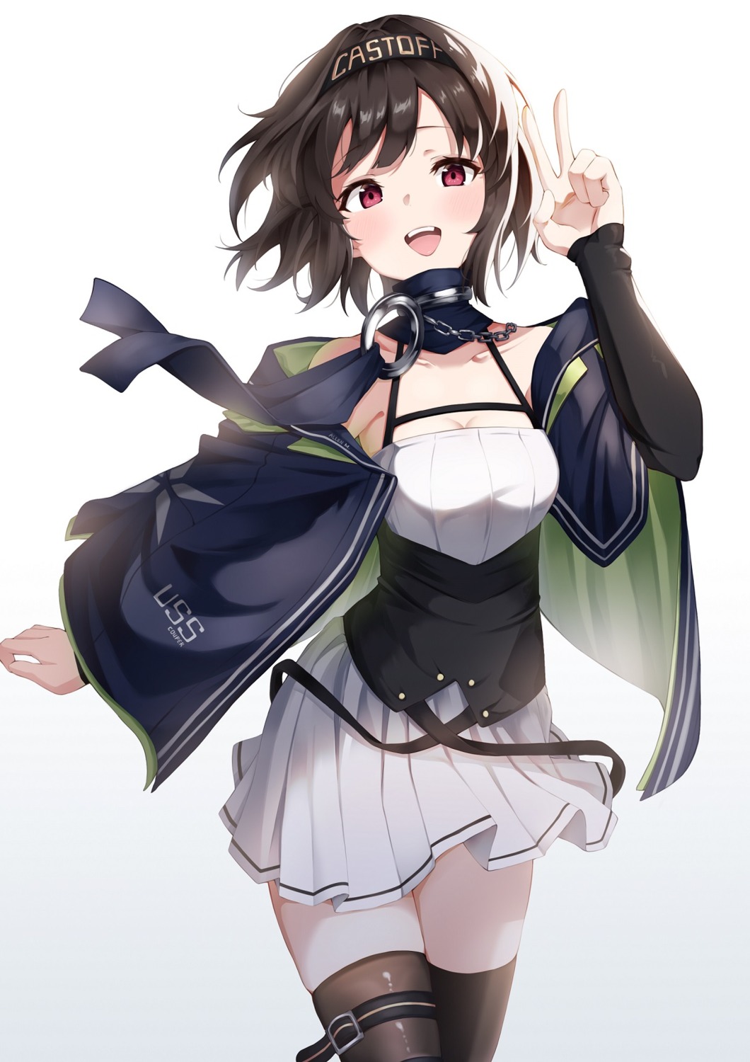 azur_lane, cleavage, cooper_(azur_lane), garter, sayu_(mini_2704), skirt_lift, thighhighs