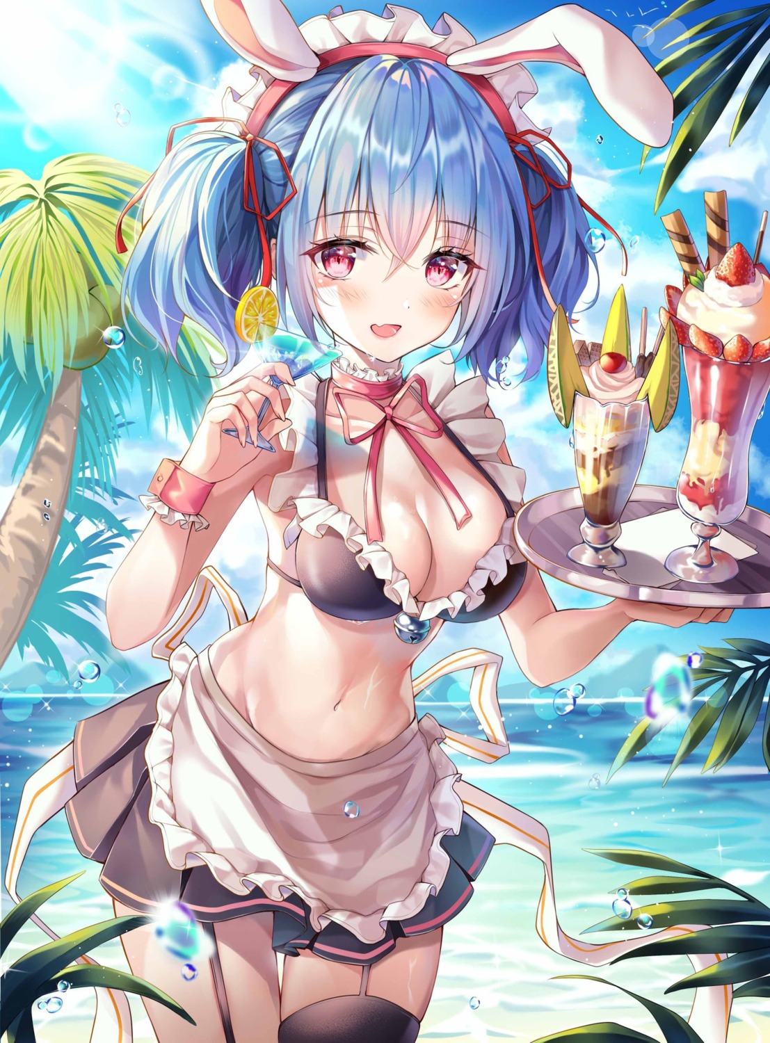 animal_ears, bikini_top, bunny_ears, icebox46, maid, stockings, swimsuits, thighhighs