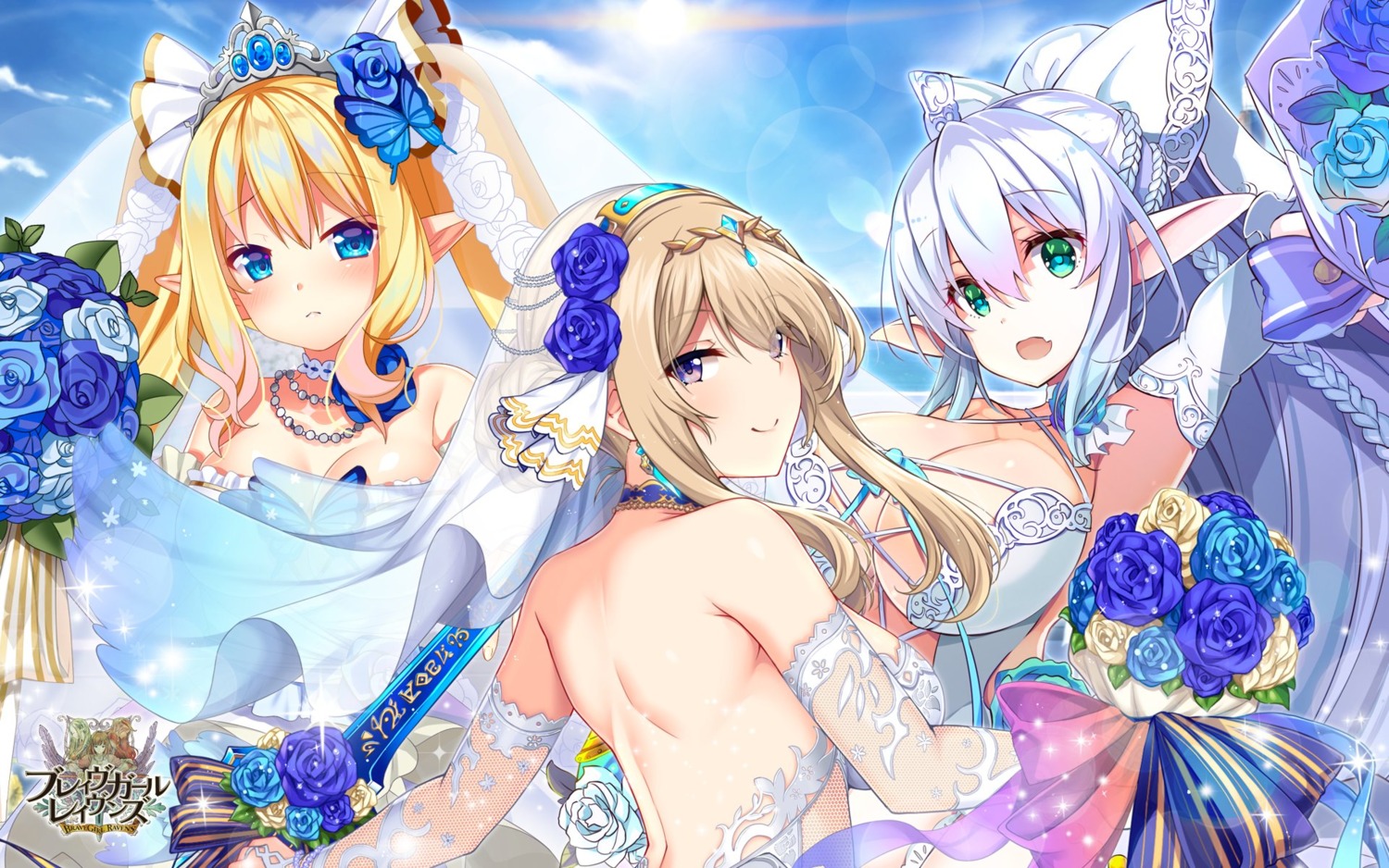 brave_girl_ravens, chloe_ferrer, dress, elf, kurokawa_izumi, no_bra, pointy_ears, wallpaper, wedding_dress