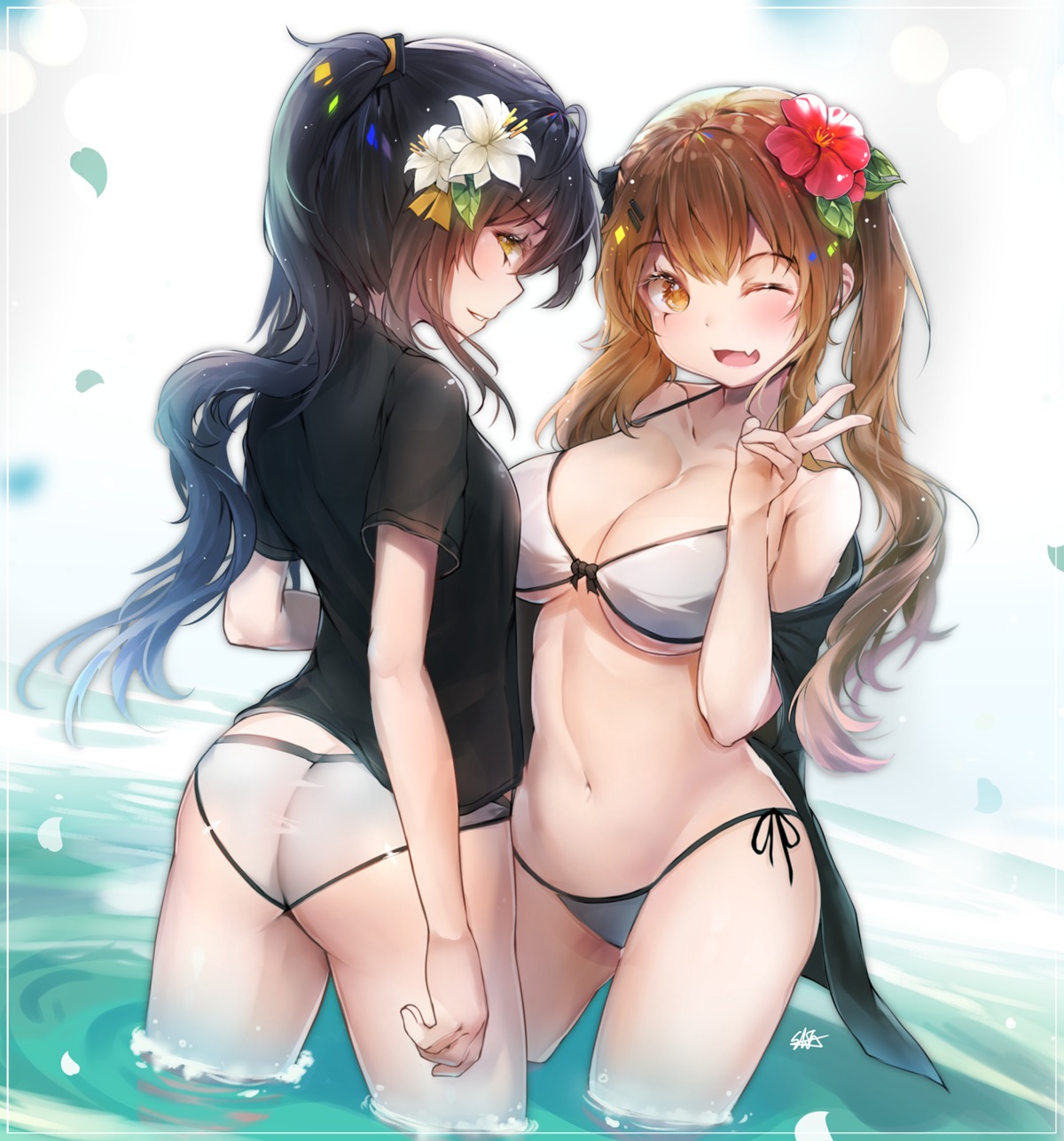 ass, bikini, cleavage, girls_frontline, hiromaster_sinta_jh, open_shirt, swimsuits, underboob