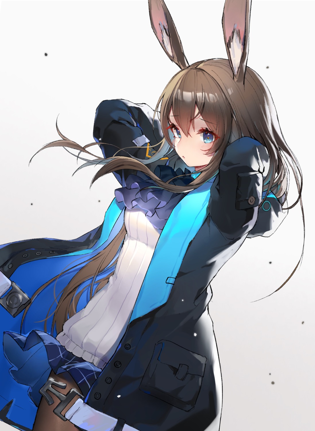 amiya_(arknights), animal_ears, arknights, bunny_ears, pantyhose, roro_(shisi4656), skirt_lift