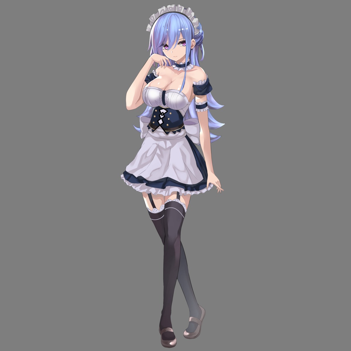 cleavage, kesoshirou, maid, no_bra, stockings, thighhighs, transparent_png