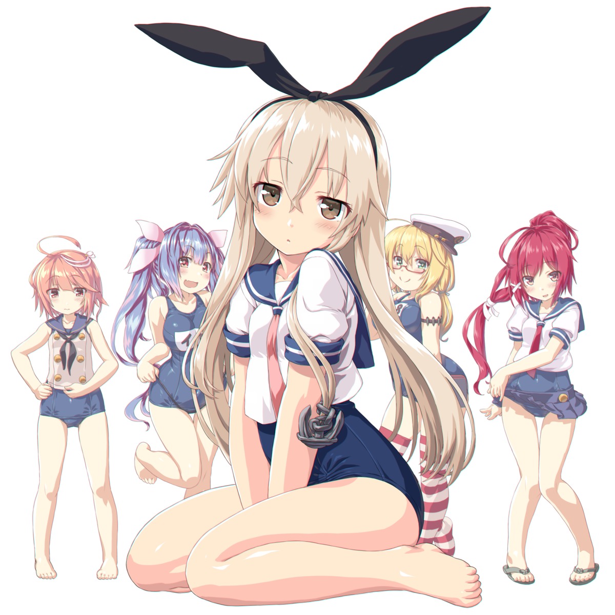 dd_(ijigendd), i-168_(kancolle), i-19_(kancolle), i-58_(kancolle), i-8_(kancolle), kantai_collection, megane, school_swimsuit